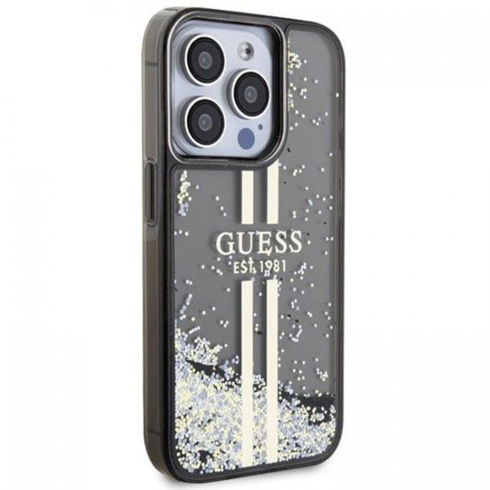 Guess - Guess iPhone 15 Pro Mobilskal Liquid Glitter Gold Stripes