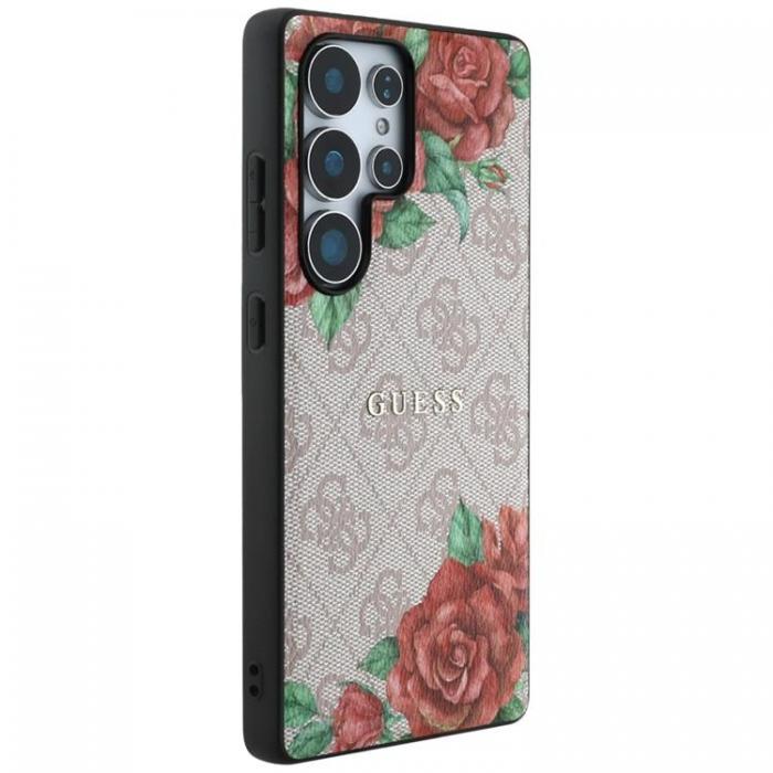 Guess - Guess Galaxy S25 Ultra Mobilskal MagSafe Flowers Print Metal Logo - Rosa