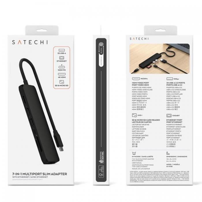 Satechi - Satechi 7-i-1 HUBB USB-C Slim Multiport Adapter med Ethernet - Svart