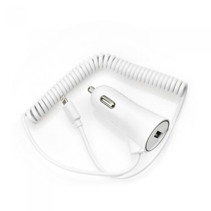 Blue Star - Billaddare till iPhone med data Kabel + USB socket 3A - Vit