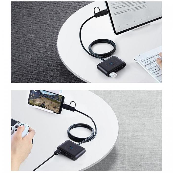 Ugreen - Ugreen HUB 4in1 USB-C - 4xUSB-A 3.0 5Gb/s 1m - Svart