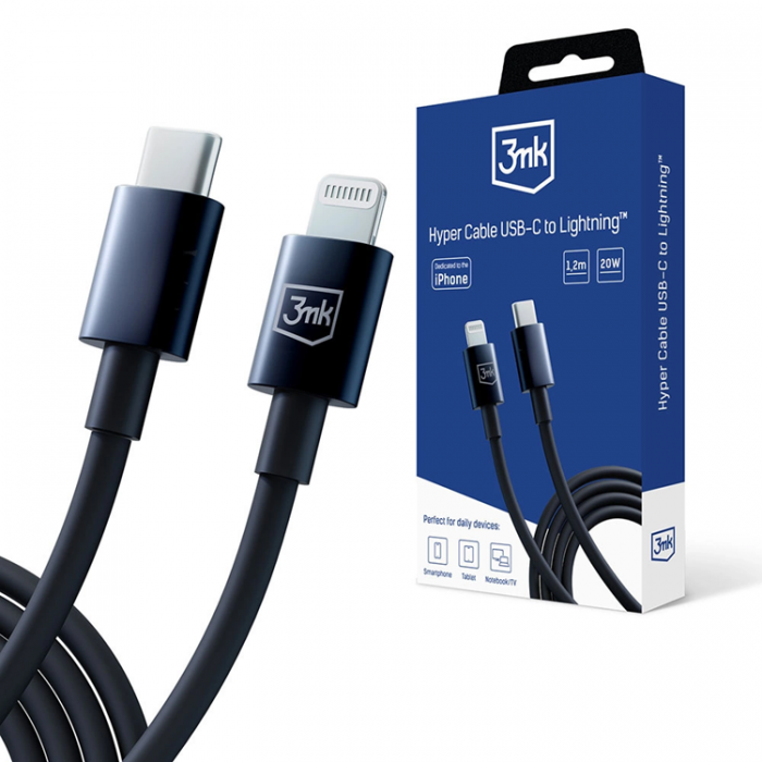 3MK - 3mK Hyper USB-C till Lightning kabel 20W 1.2m - Svart