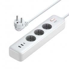 Ugreen - Ugreen Förlängningskabel 30W Med Strömbrytare 3xAC 1xUSB-C 2xUSB-A - Vit