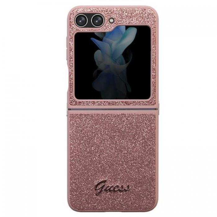 Guess - Guess Galaxy Z Flip 5 Mobilskal Glitter Script - Rosa