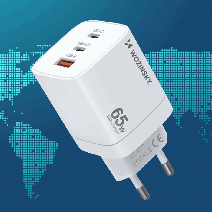 Wozinsky - Wozinsky Vggladdare CGWCW 65W USB-A/2 x USB-C GaN - Vit