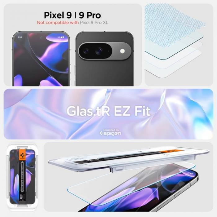 Spigen - Spigen [2-Pack] Google Pixel 9/9 Pro Skrmskydd Hrdat Glas EZ-FIT