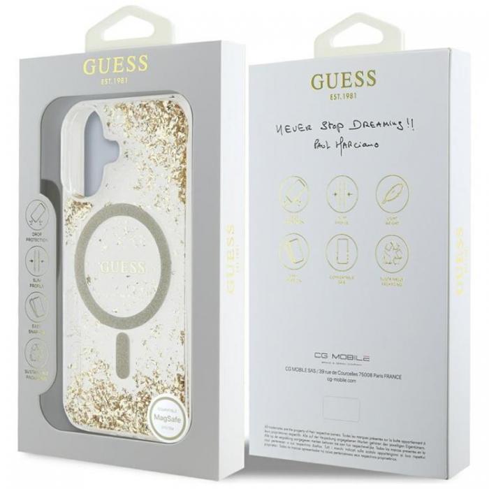 Guess - Guess iPhone 16 Mobilskal MagSafe HC Resin Bottom Glitter - Guld