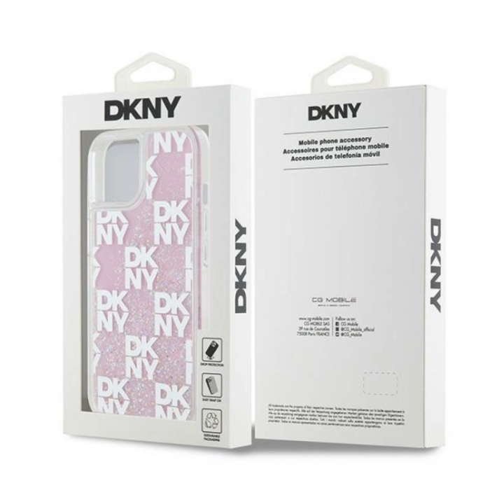 DKNY - DKNY iPhone 14 Mobilskal Liquid Glitter Multi Logo - Rosa