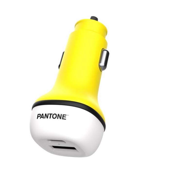 PANTONE - Pantone Snabb Billaddare 38W 1xUSB-C 1x USB-A 102C - Gul