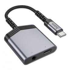 Hoco - HOCO 2in1 USB-C/USB-C 27W Jack 3.5mm AUX Adapter LS39 - Grå