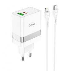 Hoco - Hoco Väggladdare 2-Port USB/USB-C Med Lightning Kabel - Vit