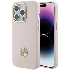 Guess - Guess iPhone 15 Pro Mobilskal Silikon Logo Strass 4G - Rosa