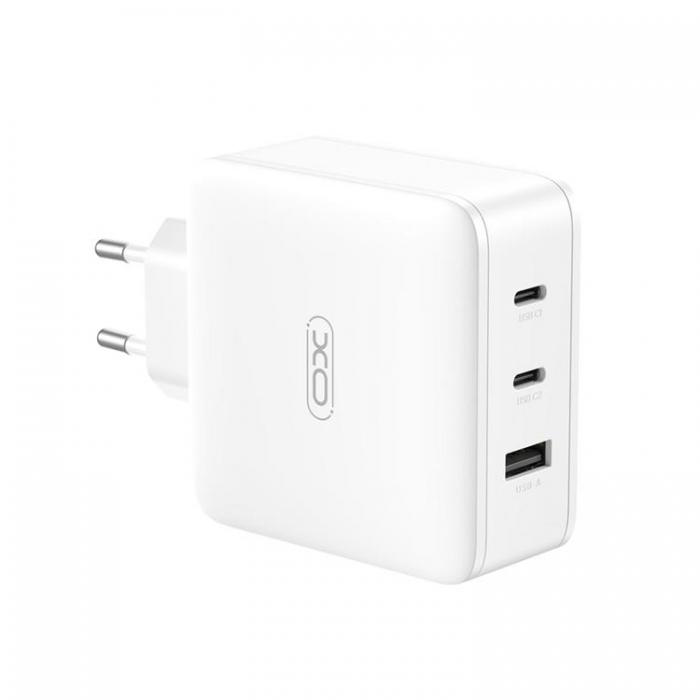 XO - XO Snabbladdare 100W 2x USB-C Till 1x USB CE14 PD 3.0 QC Vit