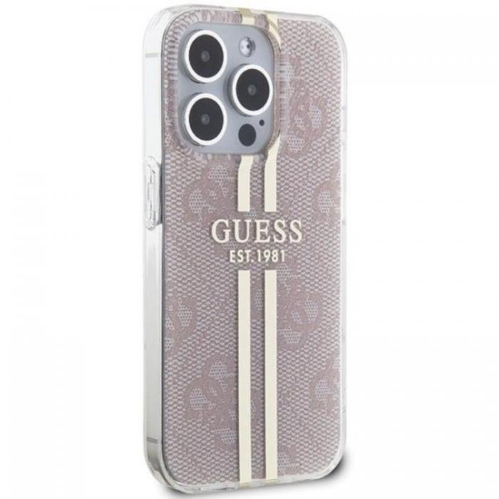 Guess - Guess iPhone 15 Pro Mobilskal Gold Stripes - Rosa