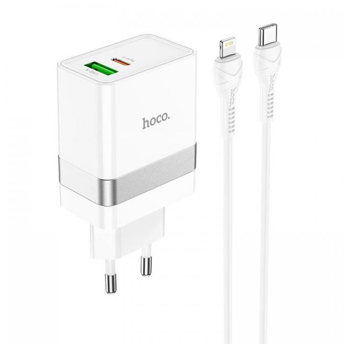 Hoco - Hoco Vggladdare 2-Port USB/USB-C Med Lightning Kabel - Vit