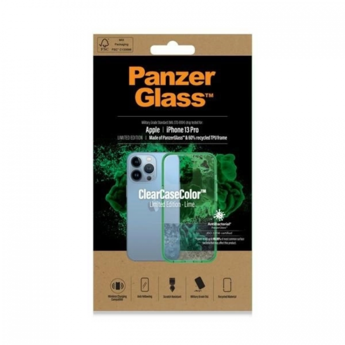 PanzerGlass - PanzerGlass iPhone 13 Pro Mobilskal Antibacterial - Transparent/Grn