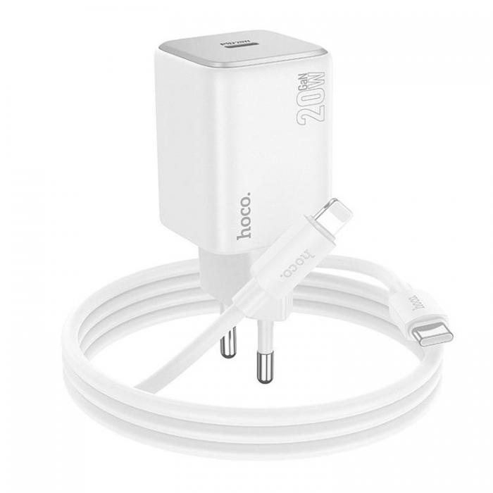 Hoco - Hoco Vggladdare 20W Type C + Kable USB-C till Lightning 1m - Vit