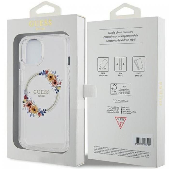 Guess - Guess iPhone 15 Mobilskal Magsafe IML Flowers Wreatch