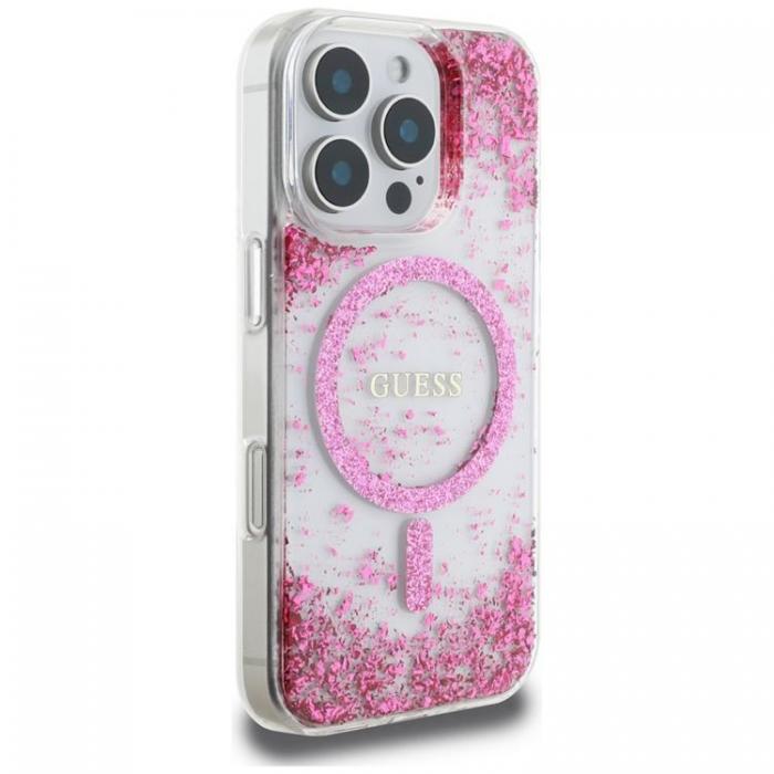 Guess - Guess iPhone 16 Pro Mobilskal MagSafe HC Resin Bottom Glitter - Rosa