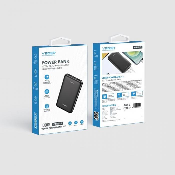 Veger - VEGER powerbank 10 000 mAh 2A A10 (W1065) black