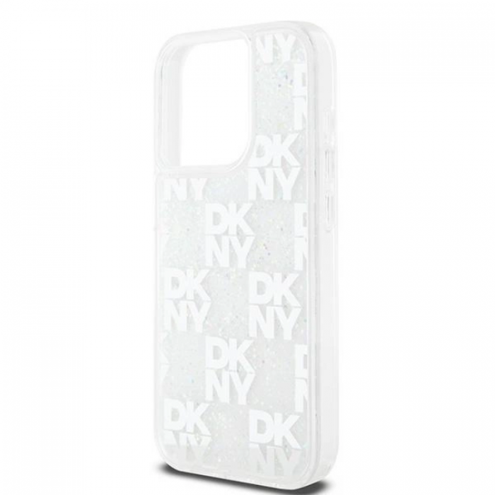 DKNY - DKNY iPhone 15 Pro Mobilskal Liquid Glitter Multi Logo - Vit