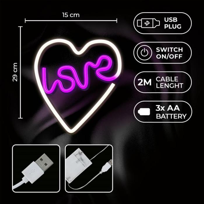 Neolia - Neolia LED Neon Light LOVE HEART NNE02 - Lila/Vit