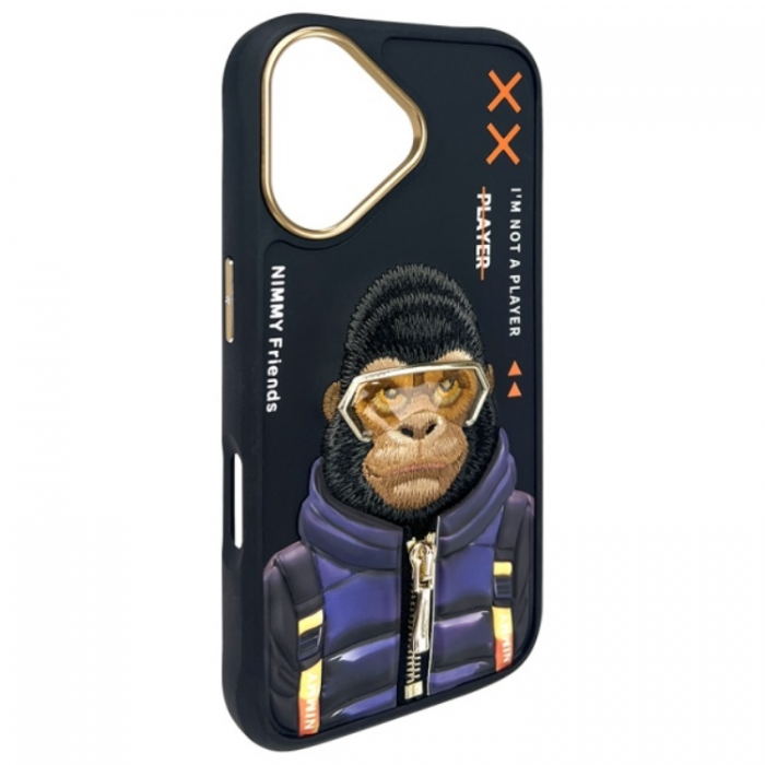 NIMMY - Nimmy iPhone 16 Mobilskal Cool & Cute 2.0 Monkey - Svart