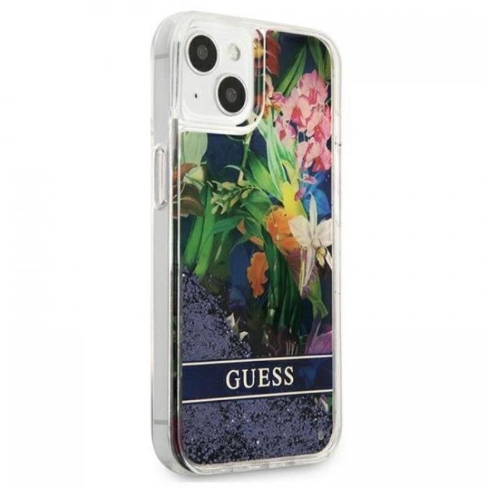 Guess - Guess iPhone 13 mini Skal Flower Liquid Glitter - Bl