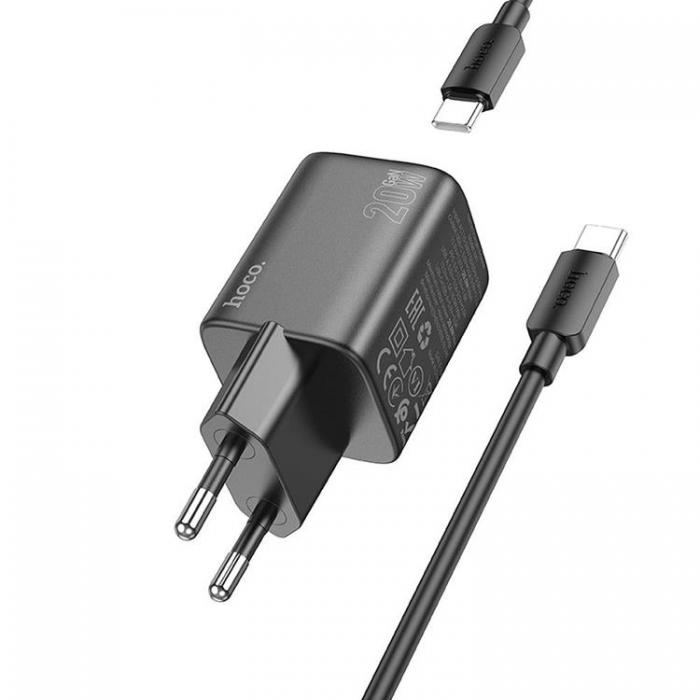 Hoco - Hoco Vggladdare 1xUSB-C 1xUSB-A 20W + USB-C Kabel N41 - Svart