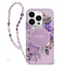 Guess - Guess iPhone 16 Plus Mobilskal MagSafe IML Flowers Med Pearl Strap - Lila