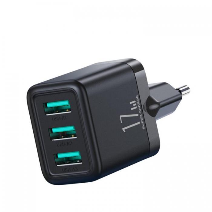 Joyroom - Joyroom Ntladdare 3xUSB-A 12W 3.4A - Svart