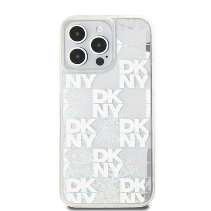 DKNY - DKNY iPhone 15 Pro Max Mobilskal Liquid Glitter Multi Logo - Vit