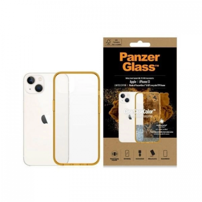 PanzerGlass - PanzerGlass iPhone 13/14/15 Mobilskal Antibacterial - Transparent/Gul