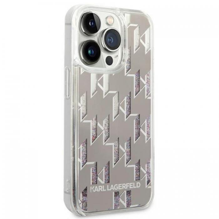 KARL LAGERFELD - Karl Lagerfeld iPhone 14 Pro Skal Liquid Glitter Monogram - Silver