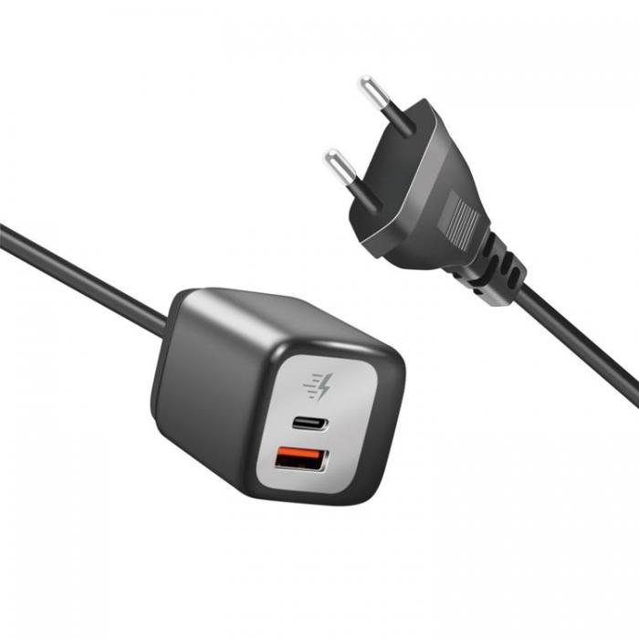 LogiLink - Logilink Vggladdare 1xUSB-A + 1xUSB-C med fast kabel 1,5m GaN 30W