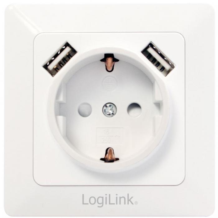 LogiLink - LogiLink Vgguttag 230V med 2xUSB 2,1A