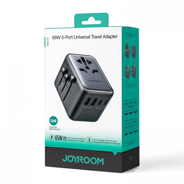 Joyroom - Joyroom Reseadapter 65W EU US JP AU UK CN - Svart