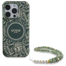 Guess - Guess iPhone 16 Pro Max Mobilskal MagSafe IML Flowers Med Strap - Grön