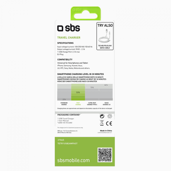 SBS - SBS Vggladdare 10W USB-A - Vit