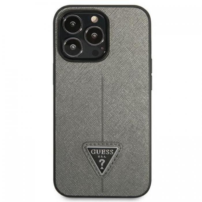 Guess - GUESS iPhone 14 Pro Max Skal Saffiano Triangle Logo - Silver