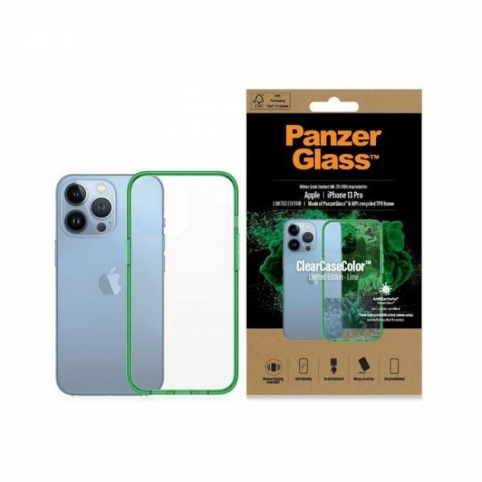 PanzerGlass - PanzerGlass iPhone 13 Pro Mobilskal Antibacterial - Transparent/Grn