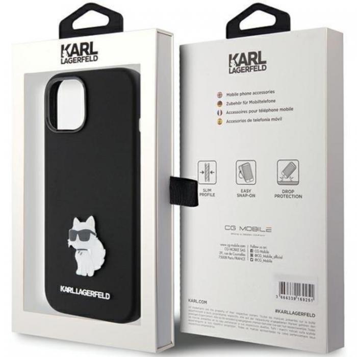 KARL LAGERFELD - KARL LAGERFELD iPhone 15 Mobilskal Silikon Choupette Metal Pin