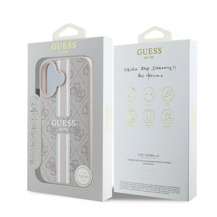 Guess - Guess iPhone 16 Plus Mobilskal Magsafe 4G Printed Stripes - Rosa