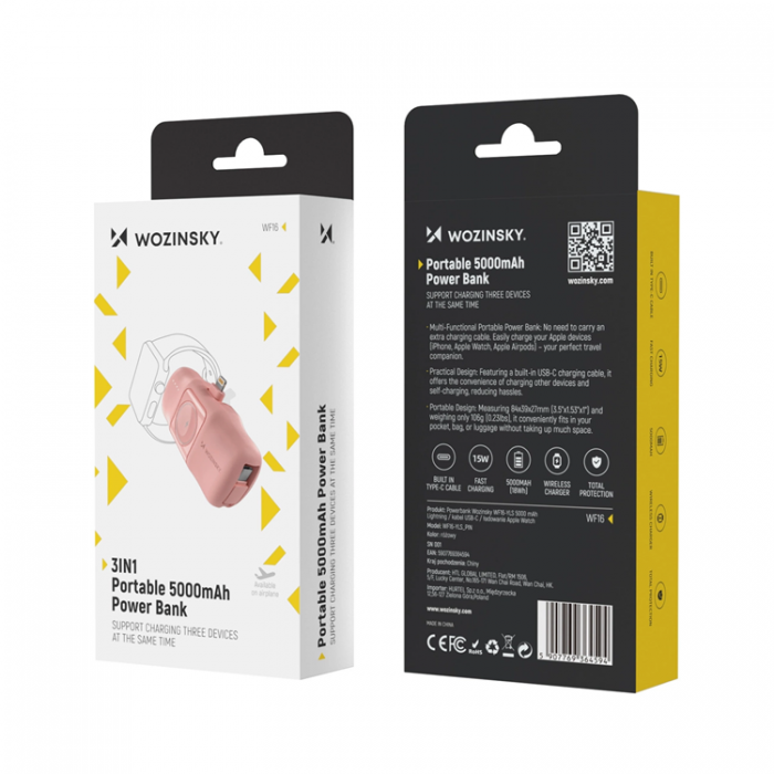 Wozinsky - Wozinsky Lightning Mini Powerbank 15W 5000mAh - Rosa