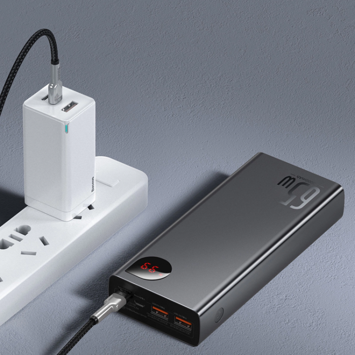 BASEUS - Baseus Powerbank 20000 mAh 65W Med USB-C Kabel Adaman Metal - Svart