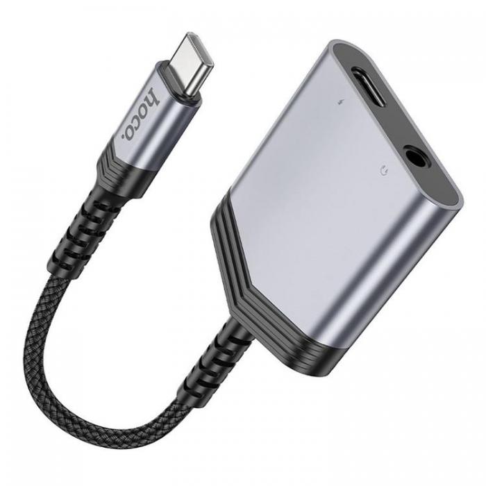 Hoco - HOCO 2in1 USB-C/USB-C 27W Jack 3.5mm AUX Adapter LS39 - Gr