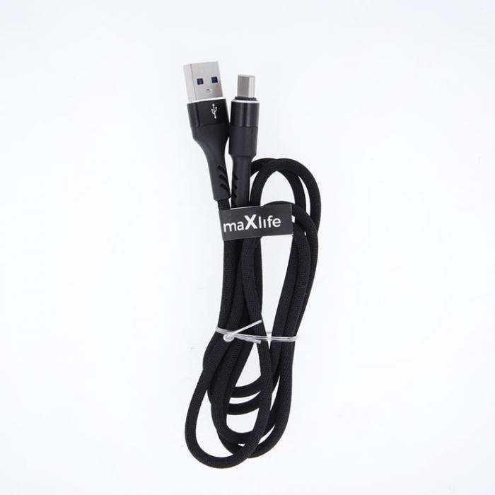 Maxlife - Maxlife USB Till USB-C Kabel 1m 2A MXUC-01 Nylon - Svart