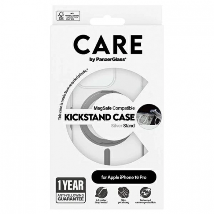 PanzerGlass - CARE By PanzerGlass iPhone 16 Pro Mobilskal MagSafe Kickstand - Silver