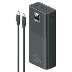 USAMS - USAMS Powerbank 30000mAh 65W Med USB-C Kabel - Svart