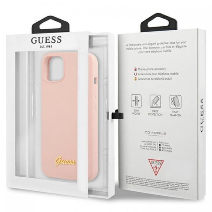 Guess - Guess iPhone 13 Mobilskal Silicone Script Gold Logo - Ljusrosa